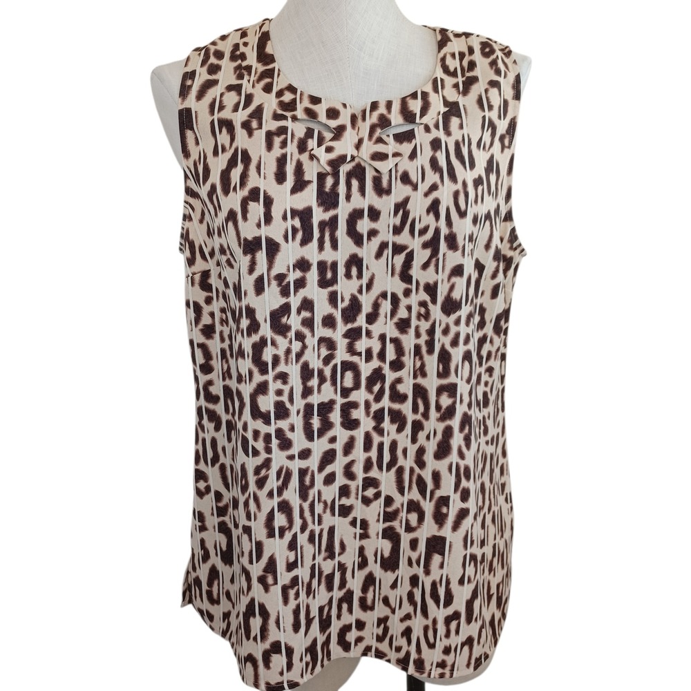 Cabi Leopard Print Sleeveless Top Style 3070 Ginger Keyhole Neck Womens Medium